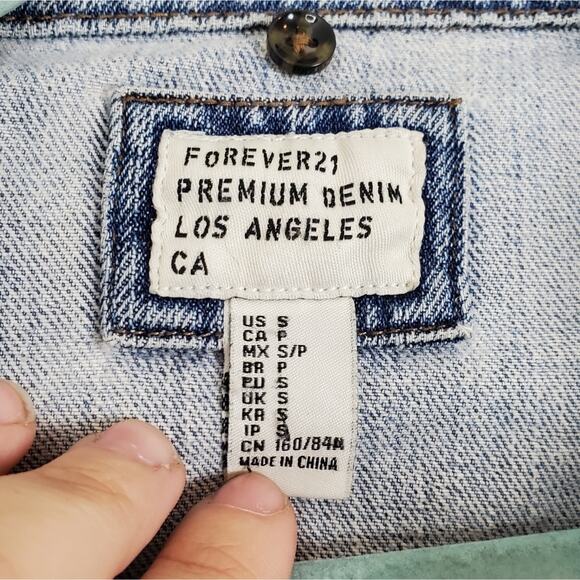 Forever 21 Light Denim & Knit Sleeve Jacket, Sz S - Picture 3 of 4